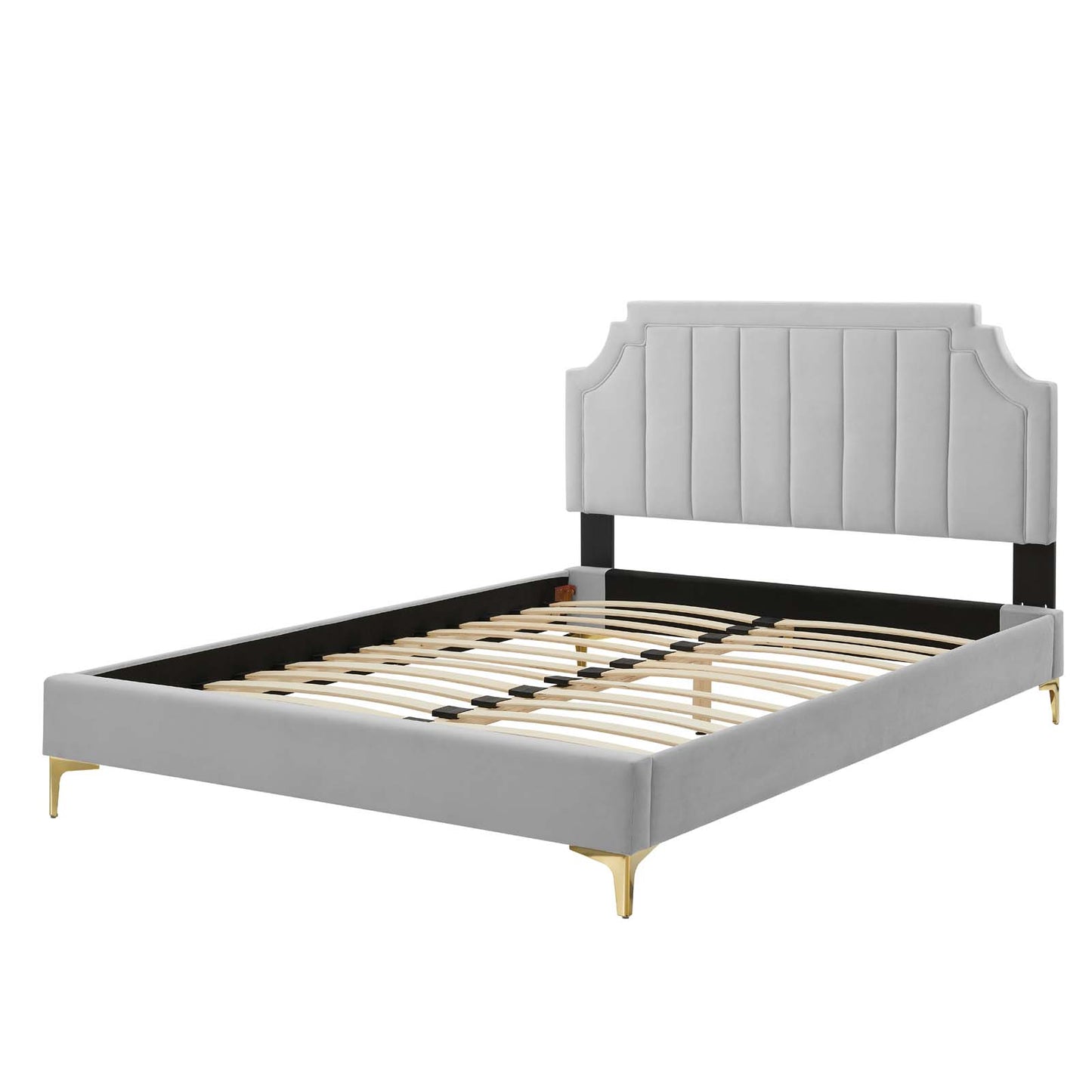Sienna Performance Velvet Queen Platform Bed, Velvet, Light Grey Gray, 23435