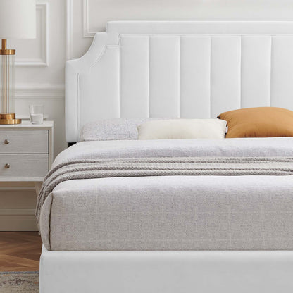Sienna Performance Velvet Queen Platform Bed, Velvet, White, 23440