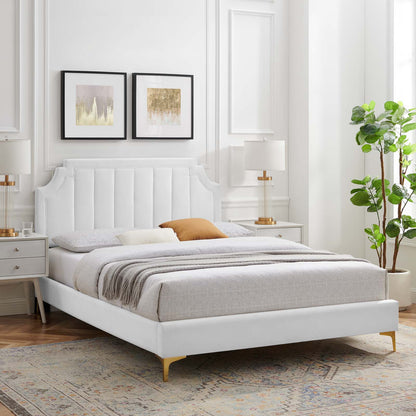 Sienna Performance Velvet Queen Platform Bed, Velvet, White, 23440
