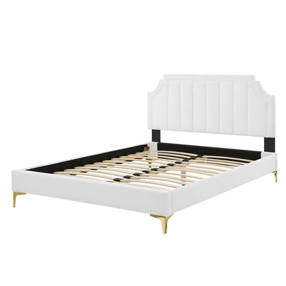 Sienna Performance Velvet Queen Platform Bed, Velvet, White, 23440