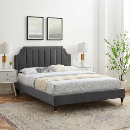 Sienna Performance Velvet Queen Platform Bed, Velvet, Dark Grey Gray, 23441