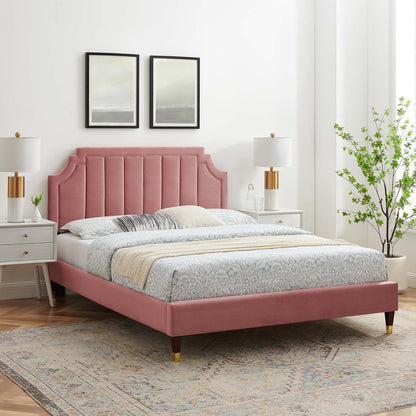 Sienna Performance Velvet Queen Platform Bed, Velvet, Pink, 23442