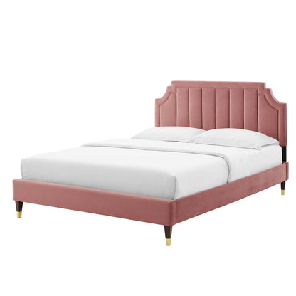 Sienna Performance Velvet Queen Platform Bed, Velvet, Pink, 23442