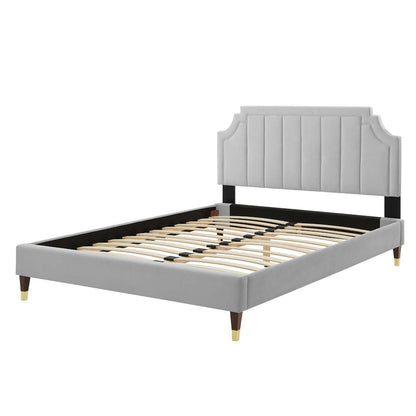 Sienna Performance Velvet Queen Platform Bed, Velvet, Light Grey Gray, 23443