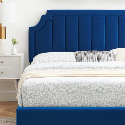 Sienna Performance Velvet Queen Platform Bed, Velvet, Blue Navy, 23445