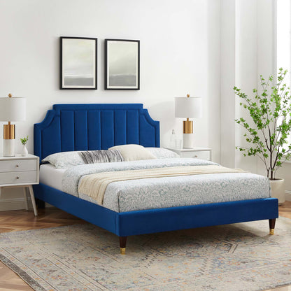 Sienna Performance Velvet Queen Platform Bed, Velvet, Blue Navy, 23445