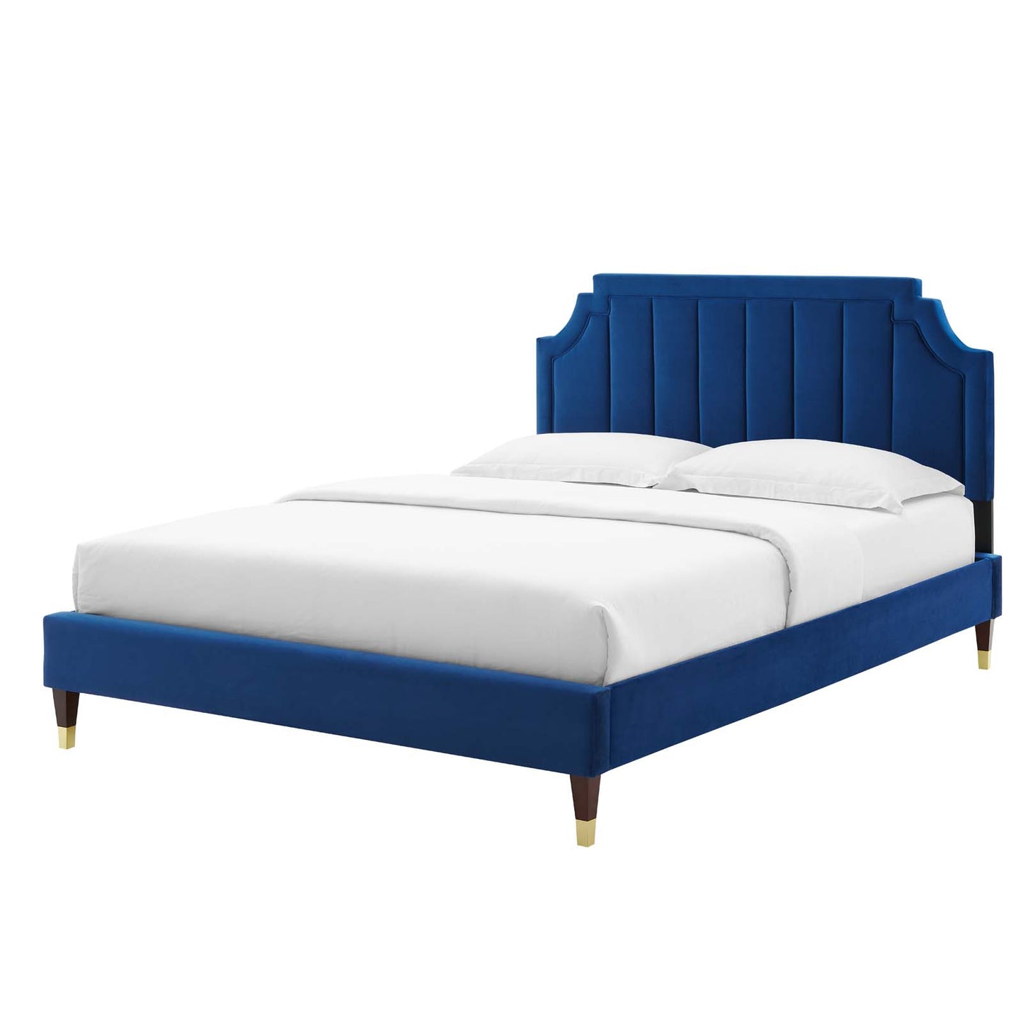 Sienna Performance Velvet Queen Platform Bed, Velvet, Blue Navy, 23445