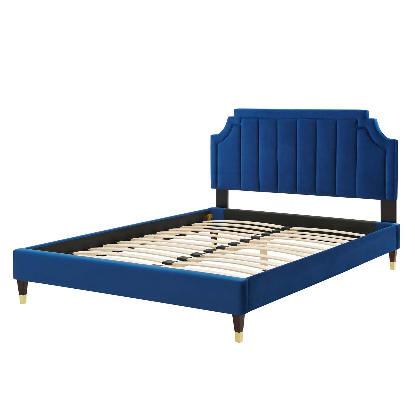 Sienna Performance Velvet Queen Platform Bed, Velvet, Blue Navy, 23445