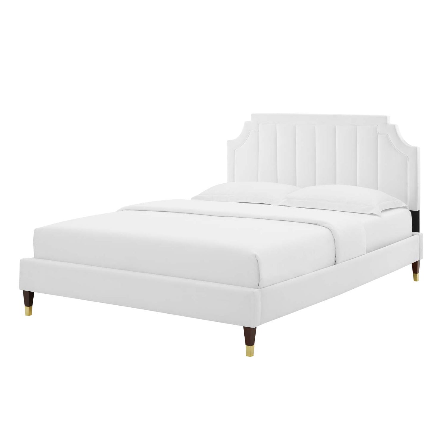 Sienna Performance Velvet Queen Platform Bed, Velvet, White, 23448