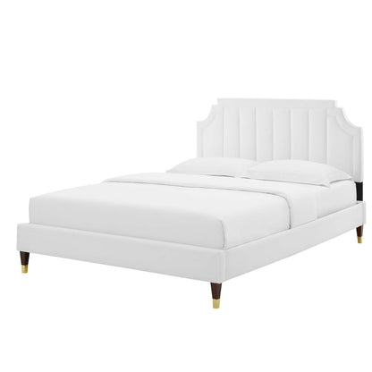 Sienna Performance Velvet Queen Platform Bed, Velvet, White, 23448