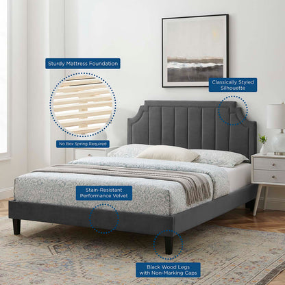 Sienna Performance Velvet Queen Platform Bed, Velvet, Dark Grey Gray, 23449