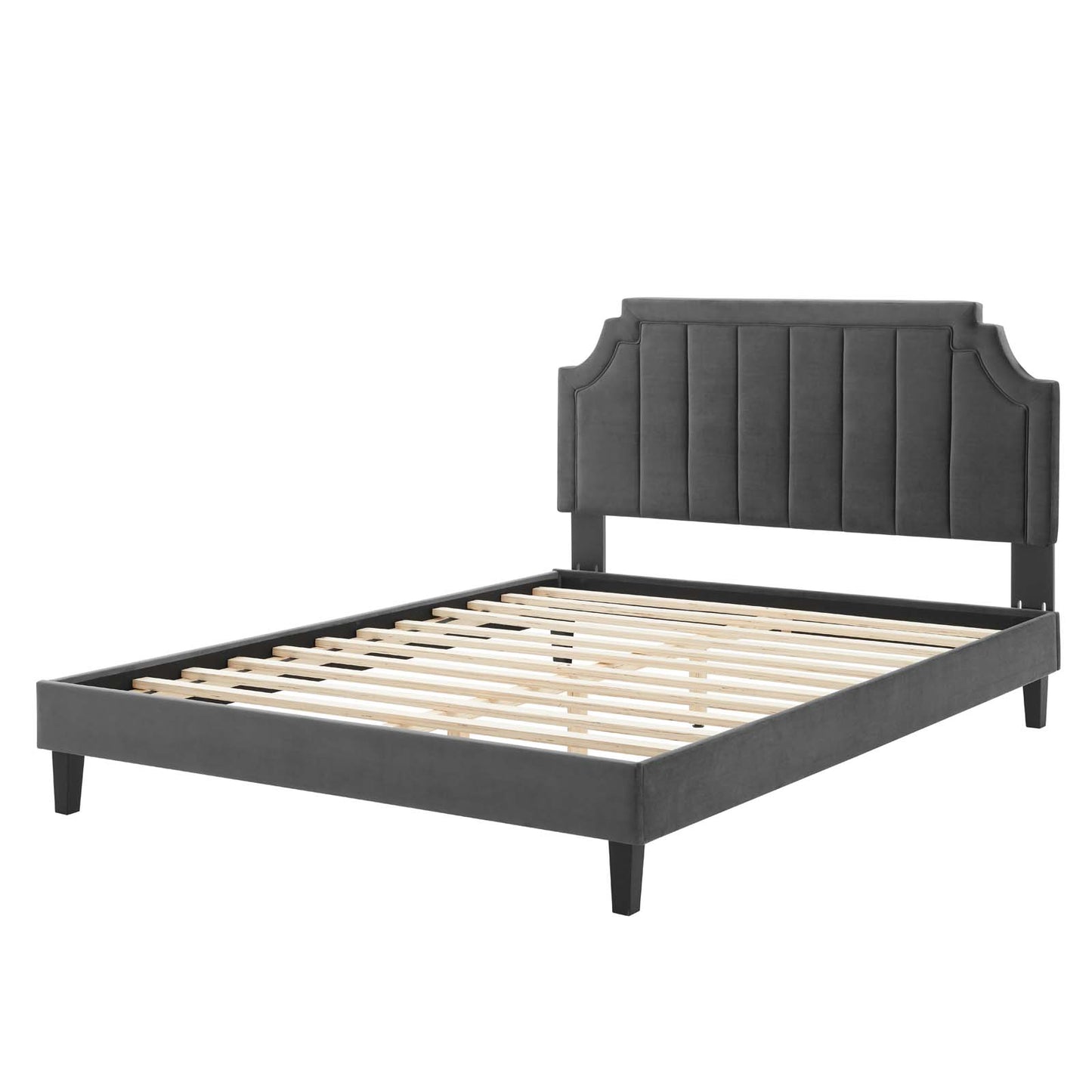 Sienna Performance Velvet Queen Platform Bed, Velvet, Dark Grey Gray, 23449