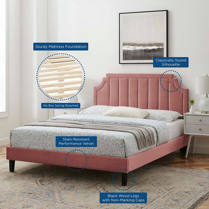 Sienna Performance Velvet Queen Platform Bed, Velvet, Pink, 23450