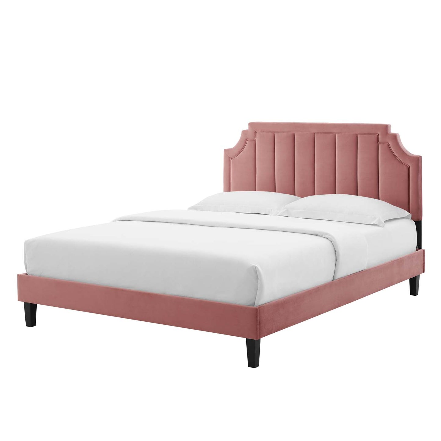 Sienna Performance Velvet Queen Platform Bed, Velvet, Pink, 23450