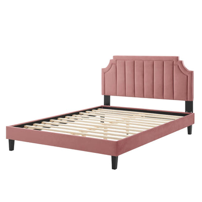 Sienna Performance Velvet Queen Platform Bed, Velvet, Pink, 23450