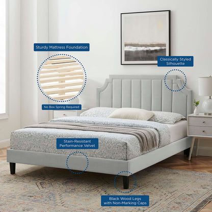 Sienna Performance Velvet Queen Platform Bed, Velvet, Light Grey Gray, 23451