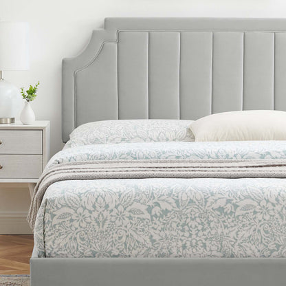 Sienna Performance Velvet Queen Platform Bed, Velvet, Light Grey Gray, 23451