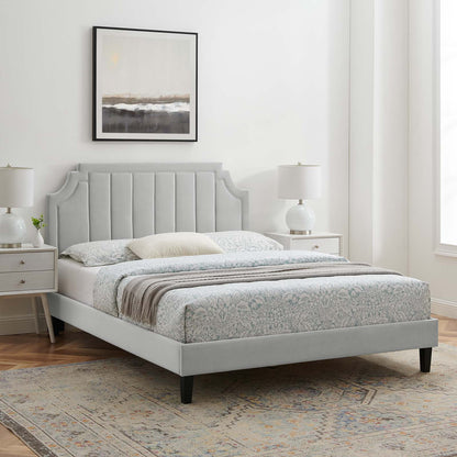 Sienna Performance Velvet Queen Platform Bed, Velvet, Light Grey Gray, 23451