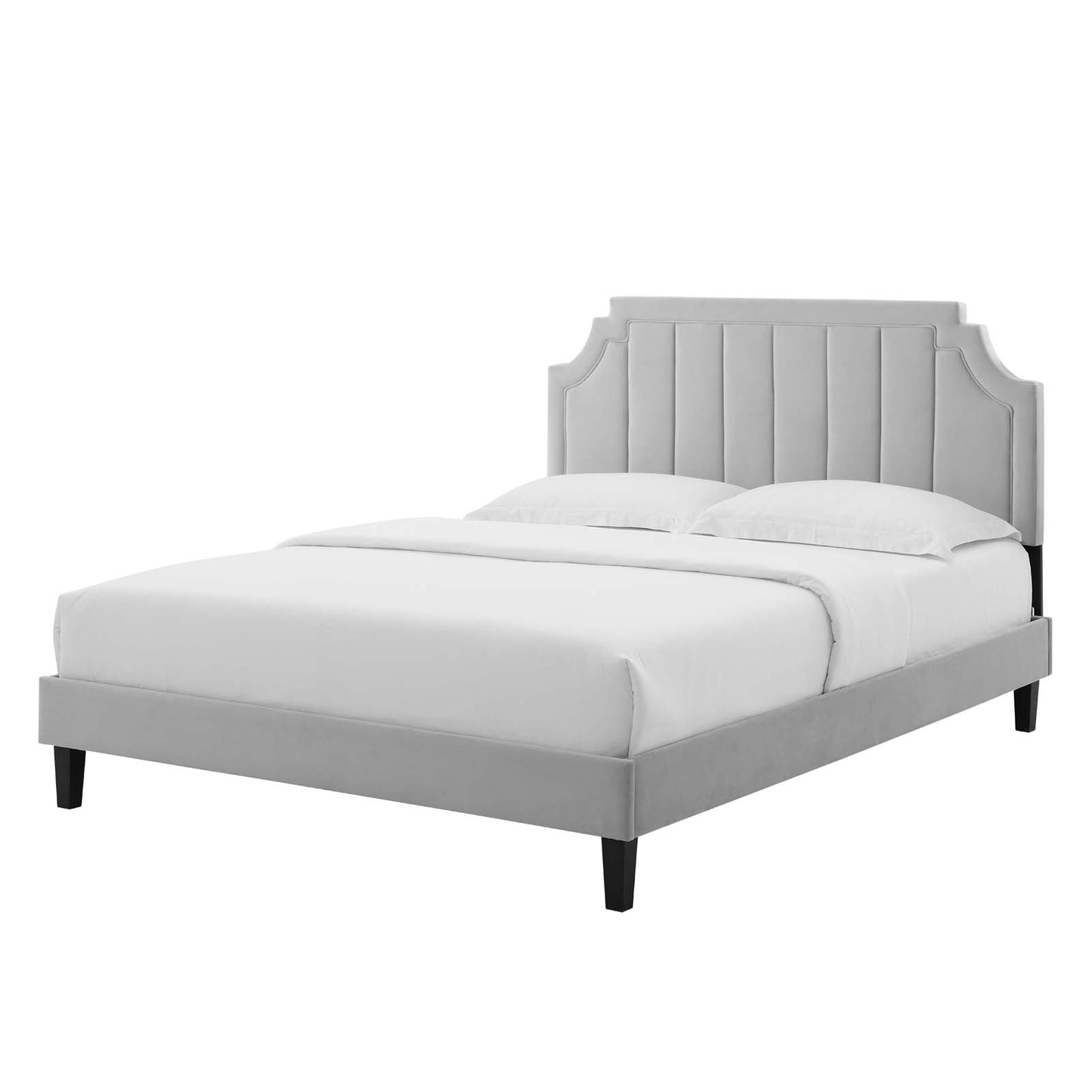 Sienna Performance Velvet Queen Platform Bed, Velvet, Light Grey Gray, 23451