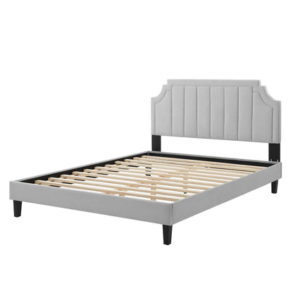 Sienna Performance Velvet Queen Platform Bed, Velvet, Light Grey Gray, 23451