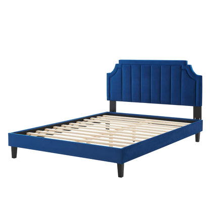 Sienna Performance Velvet Queen Platform Bed, Velvet, Blue Navy, 23453