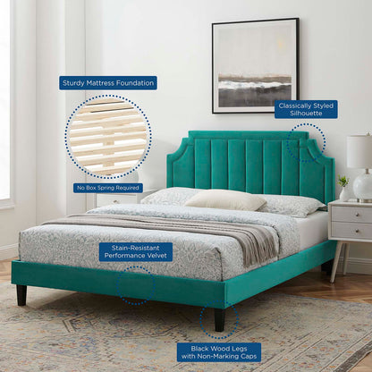 Sienna Performance Velvet Queen Platform Bed, Velvet, Teal Blue, 23455