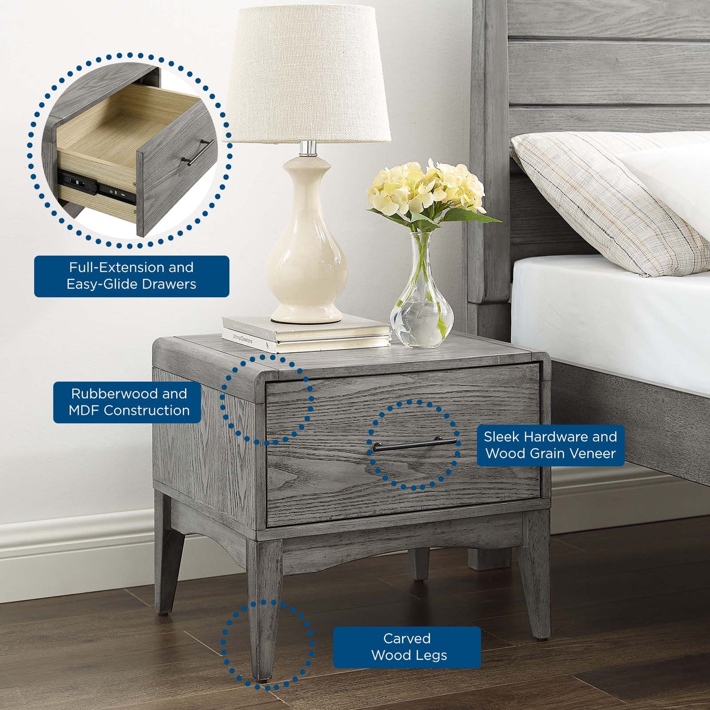 Georgia 3 Piece Twin Bedroom Set, Wood, Grey Gray, 22603
