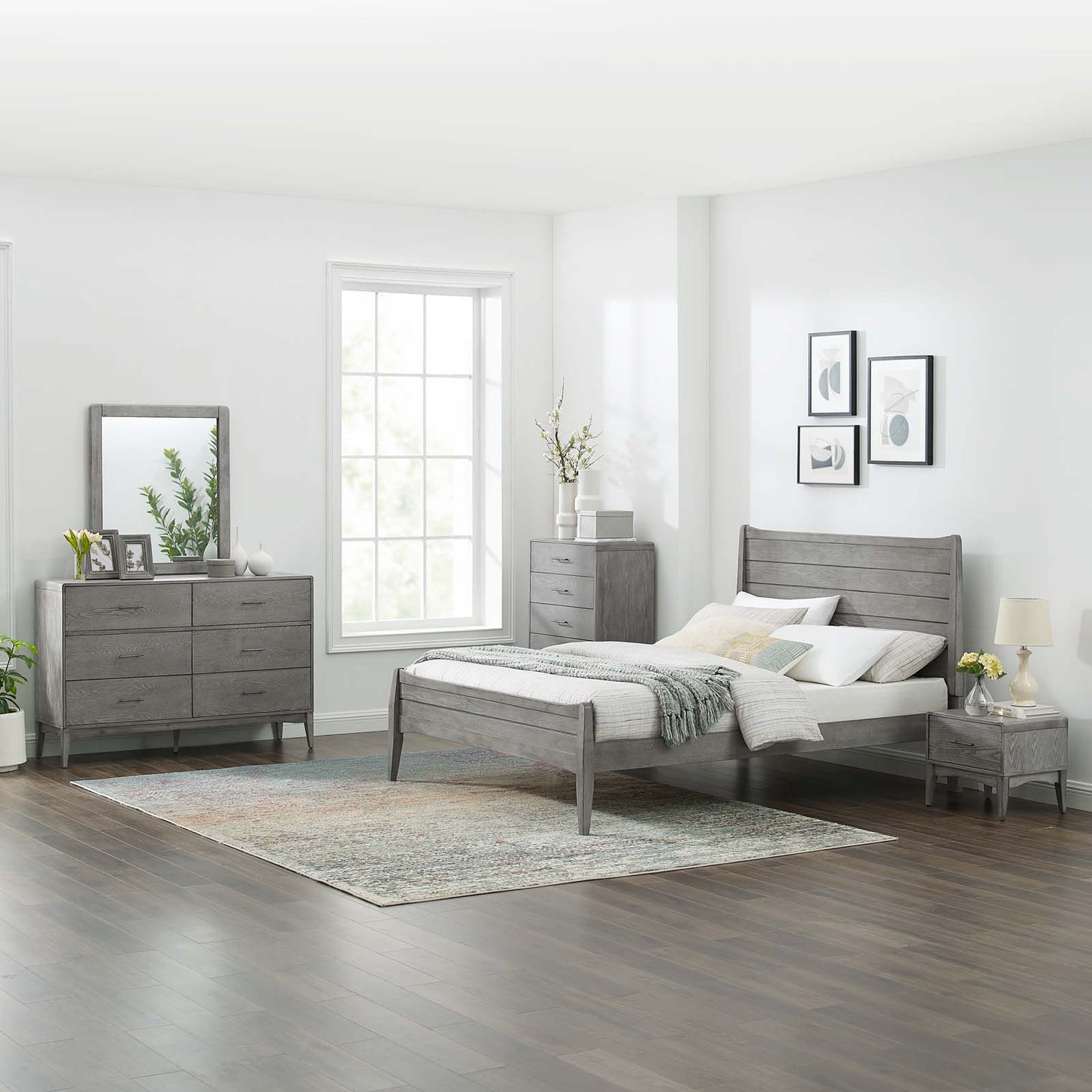 Georgia 5 Piece Full Bedroom Set, Wood, Grey Gray, 22606