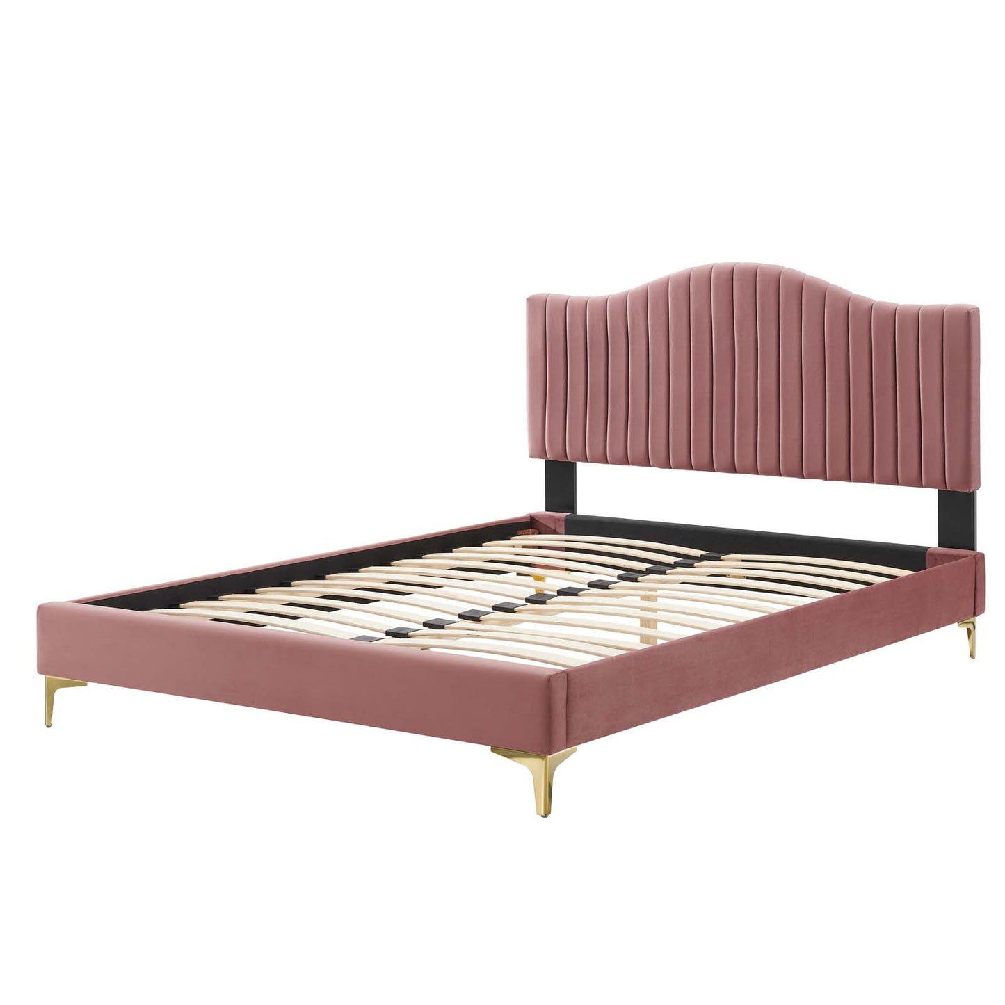 Juniper Channel Tufted Performance Velvet Queen Platform Bed, Velvet, Pink, 22615