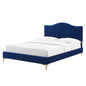 Juniper Channel Tufted Performance Velvet Queen Platform Bed, Velvet, Blue Navy, 22616