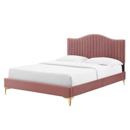 Juniper Channel Tufted Performance Velvet Twin Platform Bed, Velvet, Pink, 22630