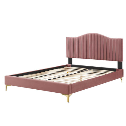 Juniper Channel Tufted Performance Velvet Twin Platform Bed, Velvet, Pink, 22630