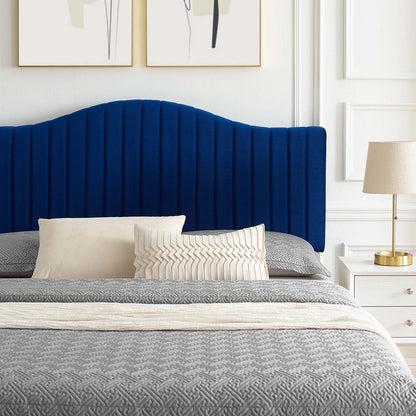 Juniper Channel Tufted Performance Velvet Twin Platform Bed, Velvet, Blue Navy, 22631