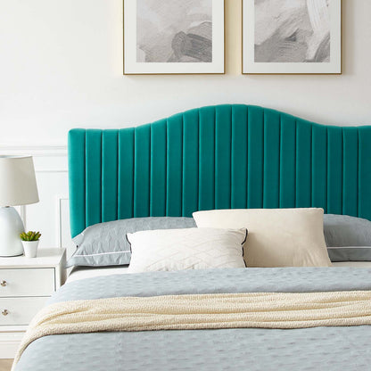 Juniper Channel Tufted Performance Velvet Twin Platform Bed, Velvet, Teal Blue, 22637