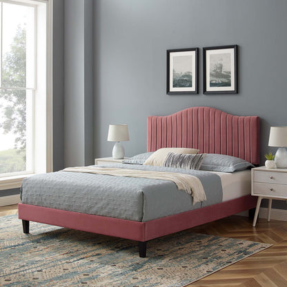 Juniper Channel Tufted Performance Velvet Twin Platform Bed, Velvet, Pink, 22640