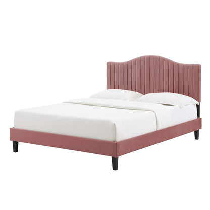 Juniper Channel Tufted Performance Velvet Twin Platform Bed, Velvet, Pink, 22640