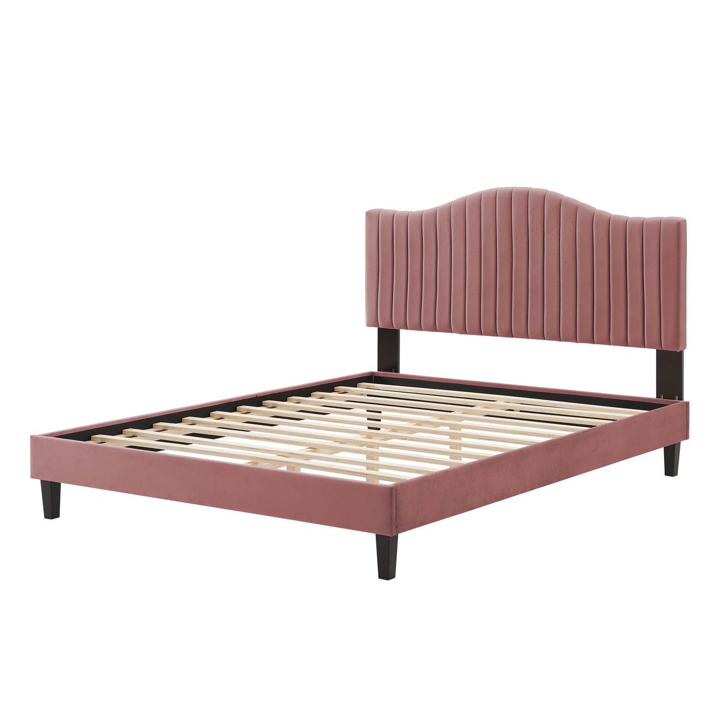 Juniper Channel Tufted Performance Velvet Twin Platform Bed, Velvet, Pink, 22640