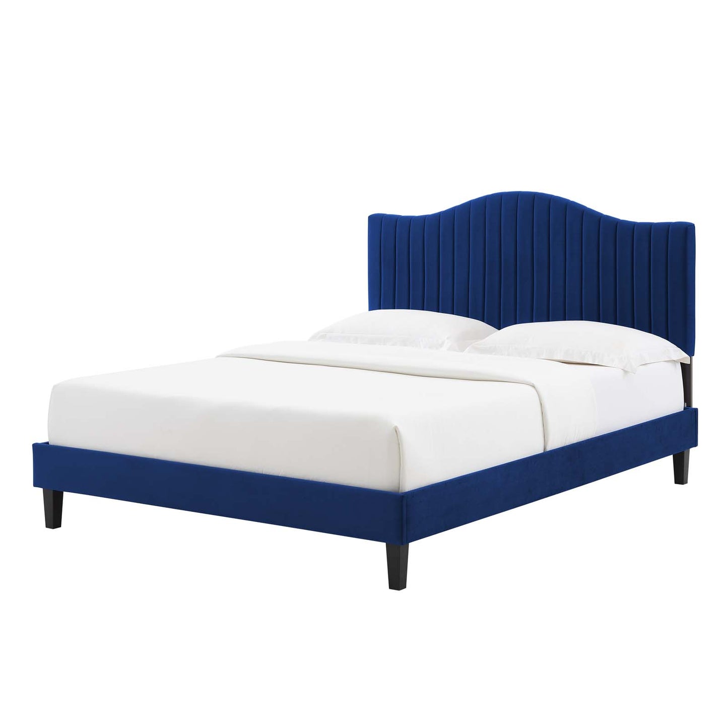Juniper Channel Tufted Performance Velvet Twin Platform Bed, Velvet, Blue Navy, 22641