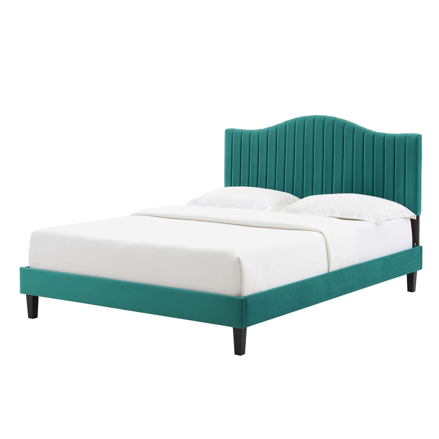 Juniper Channel Tufted Performance Velvet Twin Platform Bed, Velvet, Teal Blue, 22642