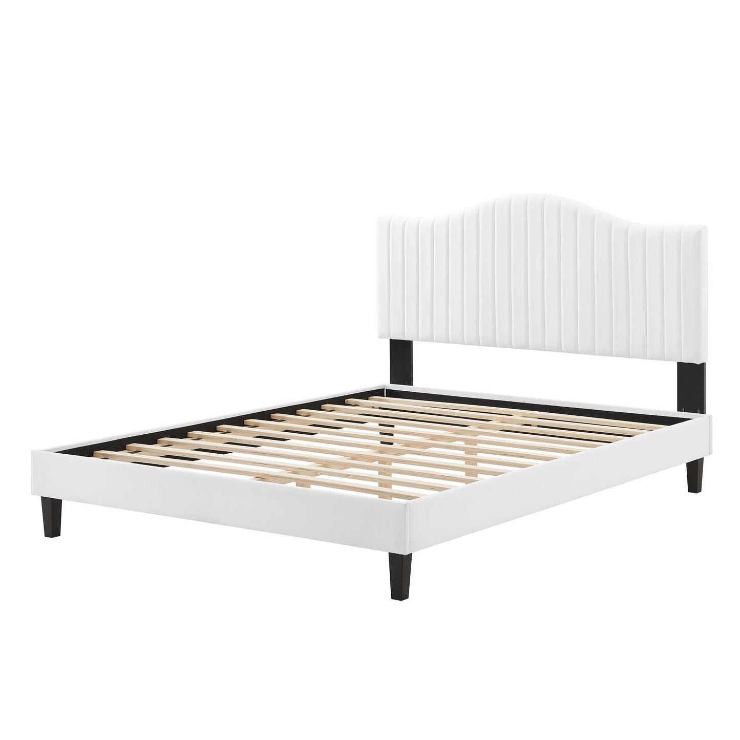 Juniper Channel Tufted Performance Velvet Twin Platform Bed, Velvet, White, 22643