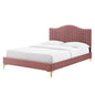 Juniper Channel Tufted Performance Velvet Full Platform Bed, Velvet, Pink, 22645