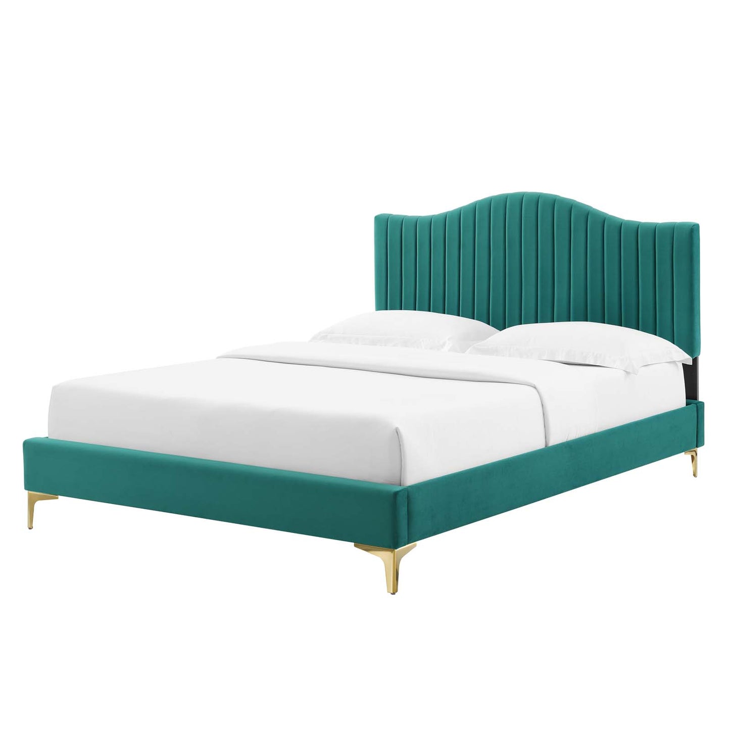 Juniper Channel Tufted Performance Velvet Full Platform Bed, Velvet, Teal Blue, 22647