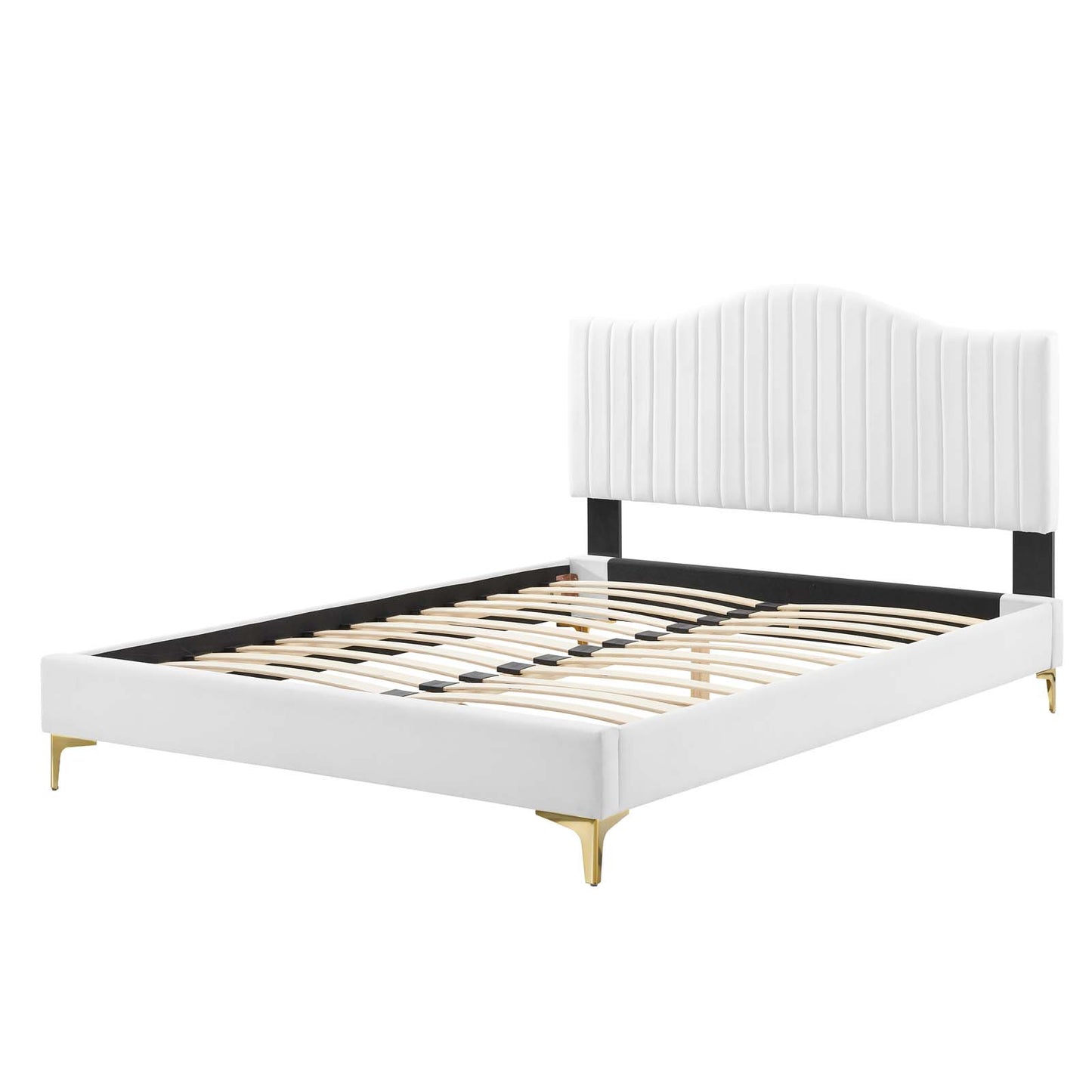 Juniper Channel Tufted Performance Velvet Full Platform Bed, Velvet, White, 22648