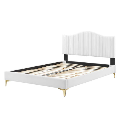 Juniper Channel Tufted Performance Velvet Full Platform Bed, Velvet, White, 22648