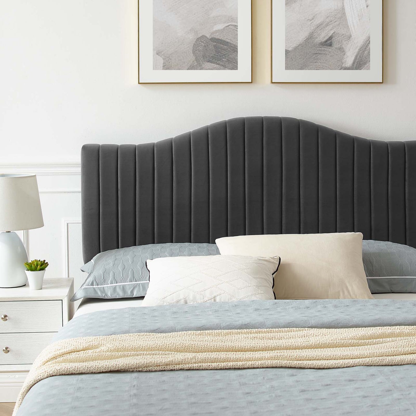 Juniper Channel Tufted Performance Velvet Full Platform Bed, Velvet, Dark Grey Gray, 22649