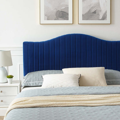 Juniper Channel Tufted Performance Velvet Full Platform Bed, Velvet, Blue Navy, 22651