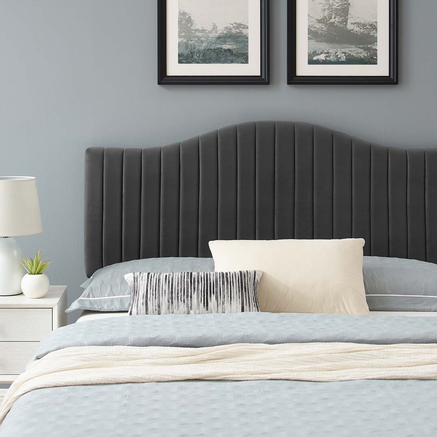 Juniper Channel Tufted Performance Velvet Full Platform Bed, Velvet, Dark Grey Gray, 22654
