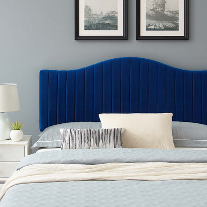 Juniper Channel Tufted Performance Velvet Full Platform Bed, Velvet, Blue Navy, 22656