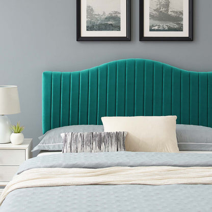 Juniper Channel Tufted Performance Velvet Full Platform Bed, Velvet, Teal Blue, 22657