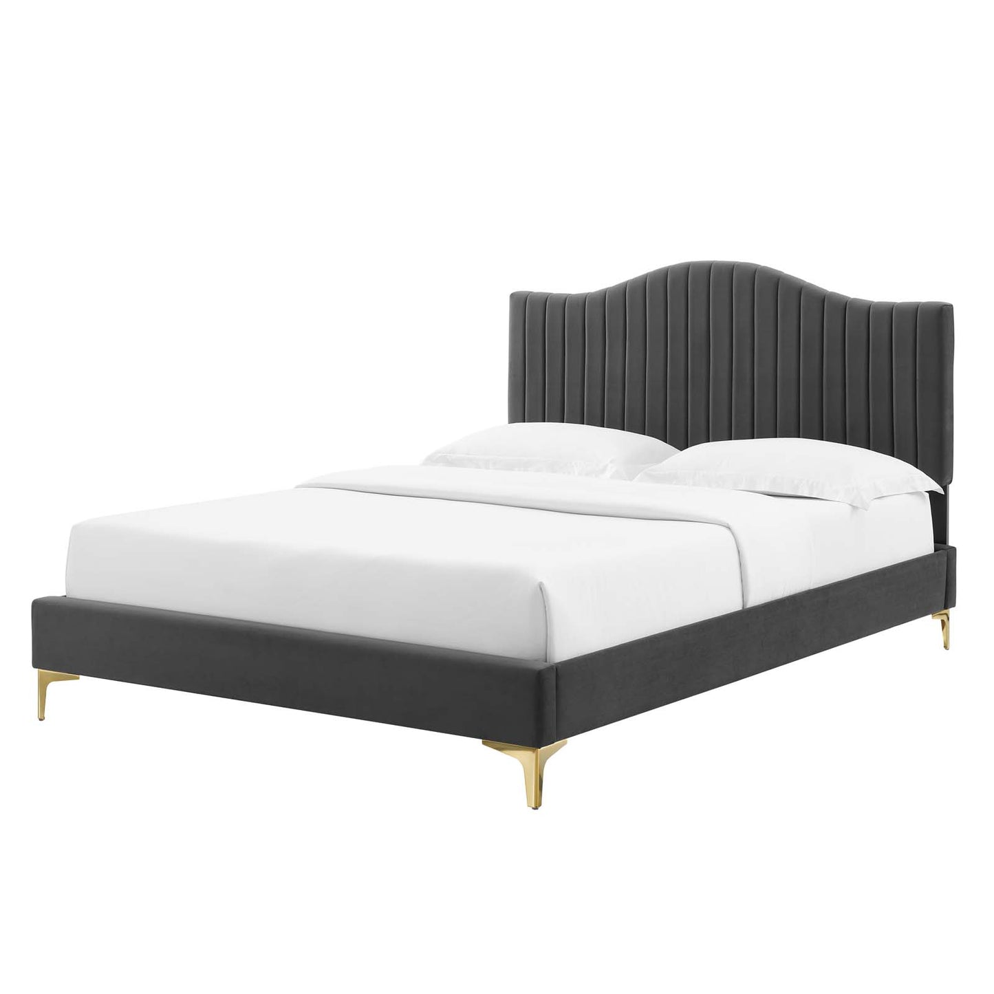 Juniper Channel Tufted Performance Velvet King Platform Bed, Velvet, Dark Grey Gray, 22659